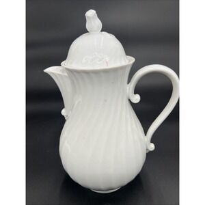 Vintage Large Kaiser Porcelain Germany White Swirl Coffee Pot 9.5"H
